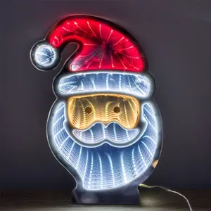 Lampa decorativă Santa Craciun cu oglindă și efect infinit LED