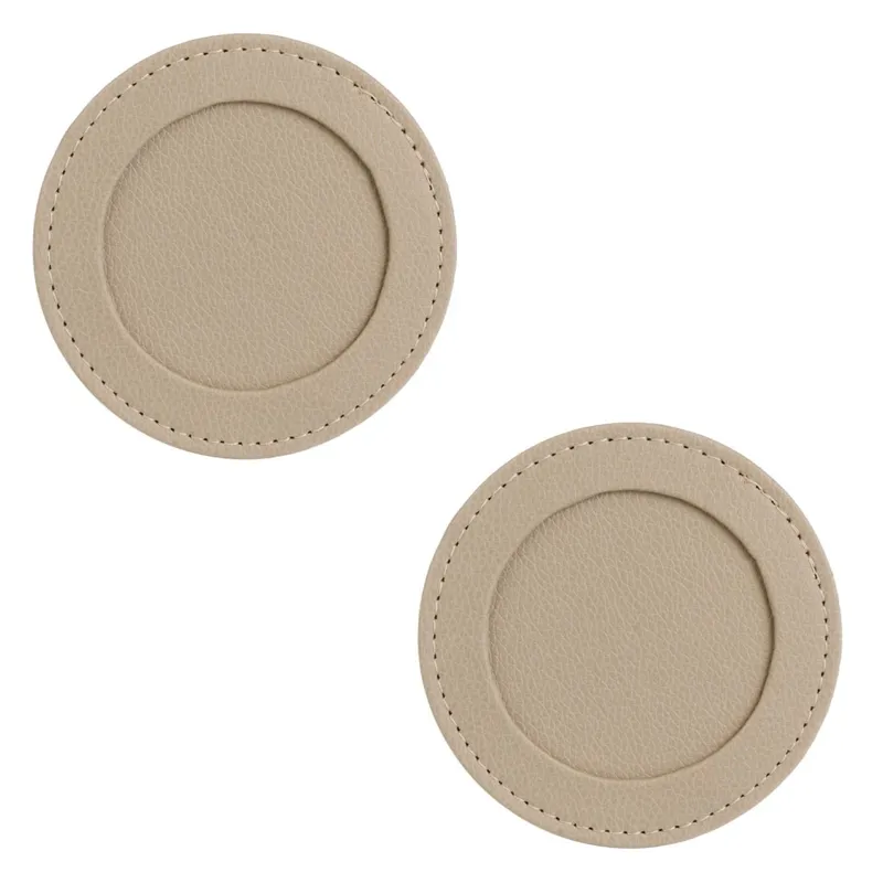 Set 2 Suporturi Pahare Rotunde Taupe din Piele Artificială Ø10cm