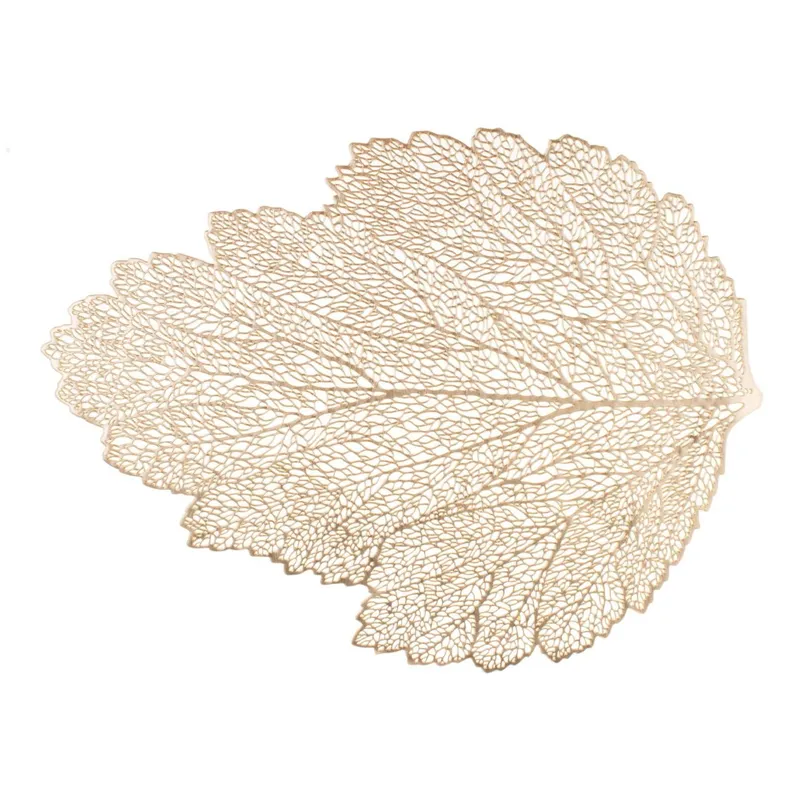Suport farfurie decorativ frunză perforată auriu 47x36 cm