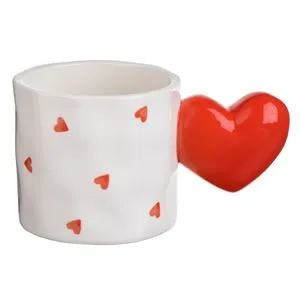 Cana Ceramica Decorativa Albă cu Maner Inima 3D