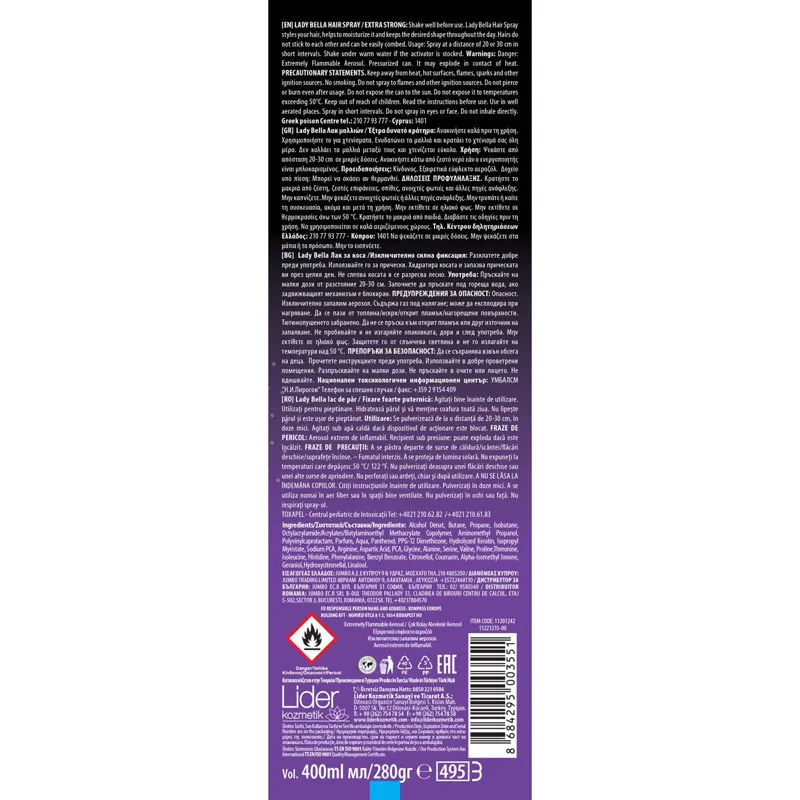 Fixativ pentru Par cu Fixare Foarte Puternică, Keratină și Aminoacizi, 400 ml – poza 3