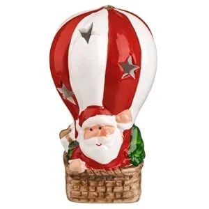 Decoratie Ceramică Mos Craciun cu Balon de Aer pentru Lumanare