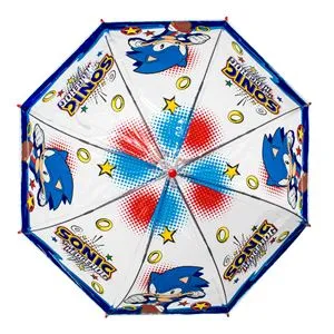 Umbrelă de ploaie pentru copii, transparentă, albastră, cu design Sonic, deschidere automată, 64 cm