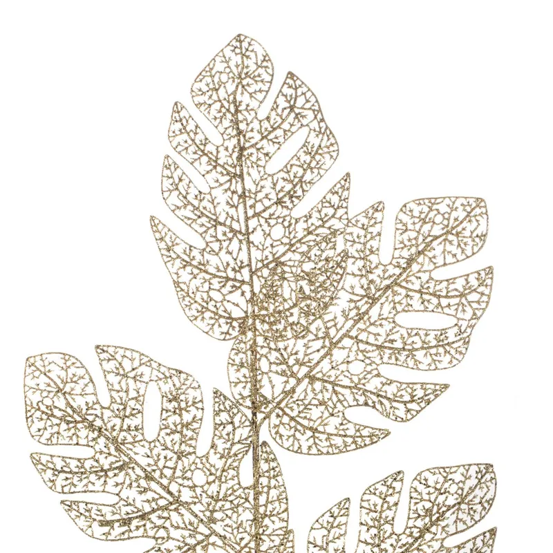 Ramură Decorativă de Crăciun cu Frunze Late și Glitter Aurie 85cm