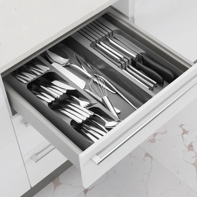 Organizator de sertar cu 8 compartimente, Plastic Gri, 39,5x38,5x5,5cm