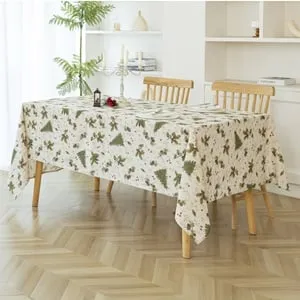 Fata de Masă Decorativă Crăciun Bej Aurii cu Brazi și Conuri
