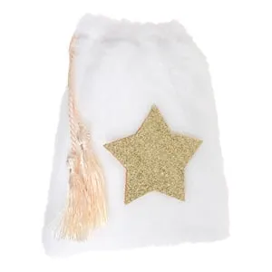 Sac Cadouri Craciun Blană Albă Imitare cu Stea Aurie Glitter Bej