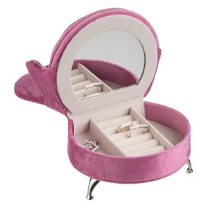 Cutie organizator bijuterii fucsia cu oglindă, design vintage – poza 3