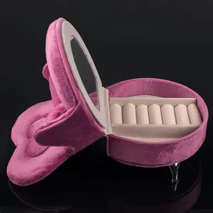 Cutie organizator bijuterii fucsia cu oglindă, design vintage – poza 4