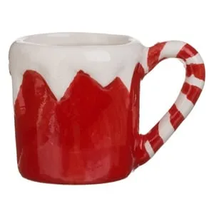 Cească decorativă de Crăciun din ceramică roșie cu margine albă