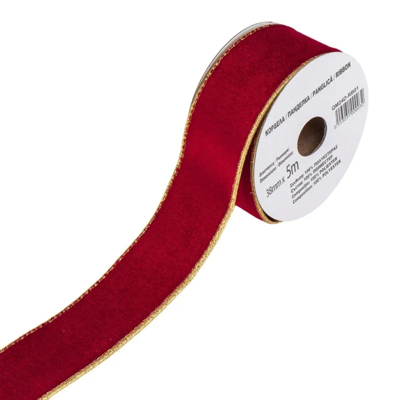Panglică decorativă pentru brad de Crăciun, 2 culori, roșu și bej, 5m x 38mm
