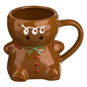 Cană Decorativă de Crăciun Ceramică Maro cu Om de Turta Dulce 3D
