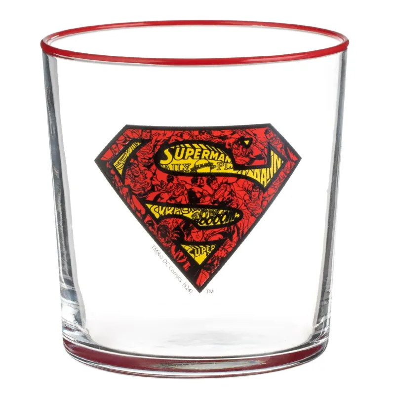 Pahar scurt transparent din sticlă cu design Superman