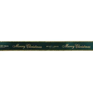 Panglică decorativă de Crăciun verde cu modele aurii „Merry Christmas” 5m x 16mm – poza 3