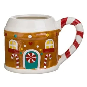 Cească decorativă ceramică Crăciun model casă de turtă dulce