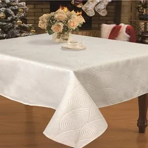 Fata de masă de Crăciun ecru cu dungi valoroase din fir auriu 120x120cm