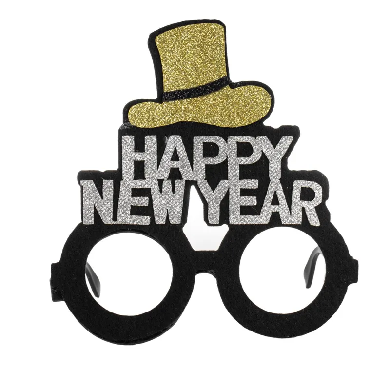 Ochelari Negri Happy New Year cu Palarie Glitter Argintiu