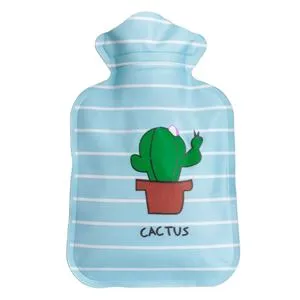 Pernă cu apă caldă, 300 ml, Bleu cu model cactus