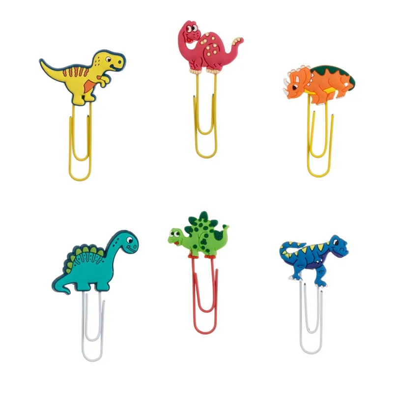 Agrafe metalice cu topper dinozauri, Set 6 buc, 6.5 cm, Multicolor