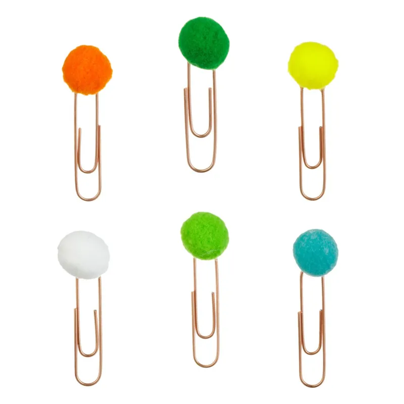 Agrafe metalice cu pompon multicolor, 6 buc, 6.5 cm
