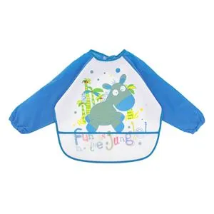 Bavetă cu maneci din plastic cu model dinozaur albastru pentru copii