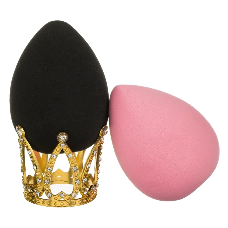 Set Bureți de Machiaj Coroană Aurie Strass Roz și Negru