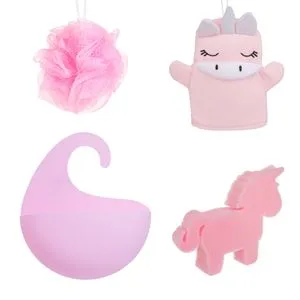Set Bureti de Baie Unicorn cu Husa Suspendabila, 4 buc, Roz