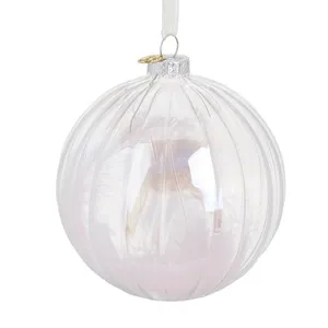 Glob de Crăciun din Sticlă Transparent cu Model Reliefat și Pană, 10 cm – poza 2