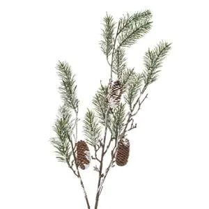 Ramură decorativă de brad cu conuri și glitter argintiu 110cm