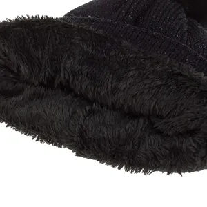 Caciula Tricotata Neagra cu Strass Captuseala & Pompon pentru Femei – poza 4