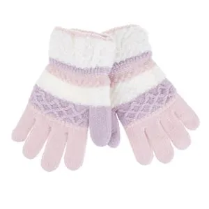 Mănuși Jacquard Alb, Roz și Lila pentru Copii 6-10 Ani