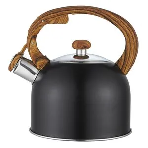 Ceainic din oțel inoxidabil negru cu mâner din lemn, 1.5L
