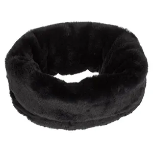 Fular Circular Fleece Negru Imitatie Blană cu Siret – poza 2