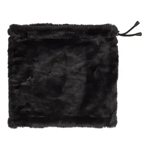 Fular Circular Fleece Negru Imitatie Blană cu Siret – poza 3