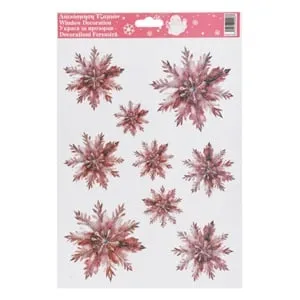 Autocolante Decorative de Craciun Fulgi cu Glitter Roz 20x27cm