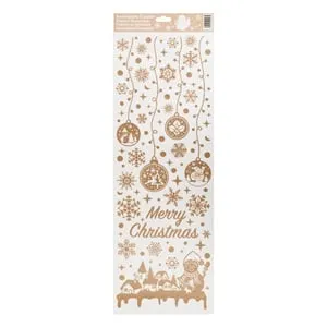Autocolante Decorative Crăciun Om de Zapadă Globuri Glitter Bronz