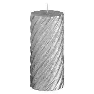 Lumanare decorativă argintie cu dungi reliefate Ø6.5x12cm