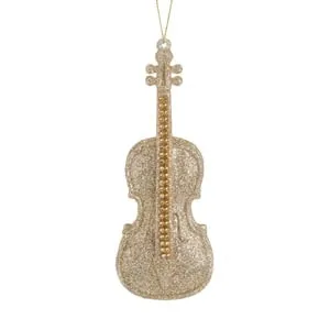 Ornament Brad de Craciun Vioara cu Glitter Bej