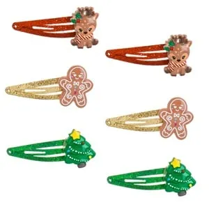 Set Clame Par de Craciun cu Figurine de Ren, Brad și Om de Turta Dulce Glitter