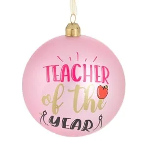 Glob brad de Craciun roz mat cu mesaj Teacher of the Year cadou