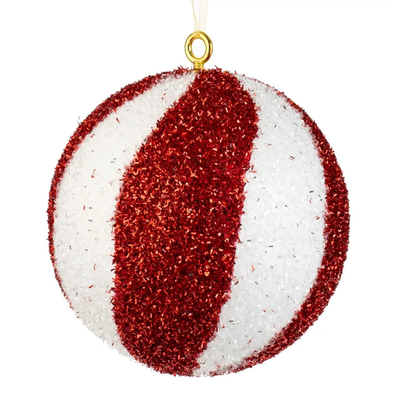 Glob Ornament de Brad Crăciun, Model Dungi Candy Roșu și Alb