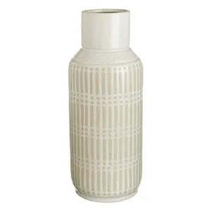 Vază decorativă de podea, ceramică, culoarea nisipului, dungi reliefate, Ø19x48cm – poza 2