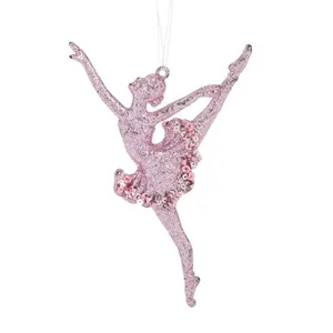 Ornament Balerina Roz cu Glitter și Paiete pentru Decorațiune de Crăciun