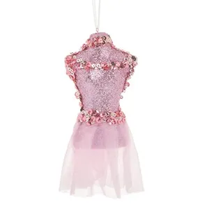 Ornament Brad de Craciun Manechin cu Glitter Roz & Fusta de Balerina cu Tul 6x4x13cm