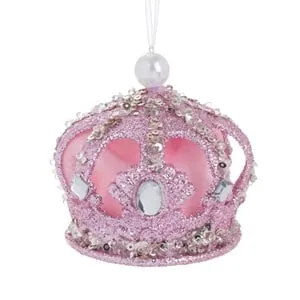 Coroană Roz de Crăciun cu Glitter și Cristale Ø8x8cm