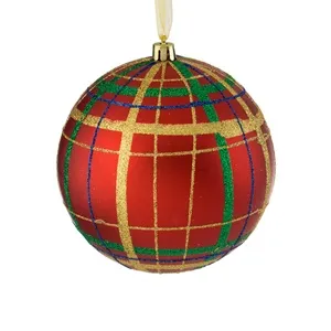 Ornament Brad de Craciun Glob Rosu Mat Carouri cu Glitter Auriu și Verde Ø12cm