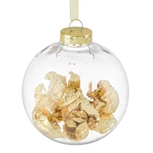 Ornament Brad de Crăciun Glob Transparent cu Frunze Aurii – poza 2
