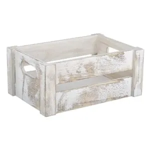 Lada decorativă din lemn alb rustic cu mânere ovale pentru grădină
