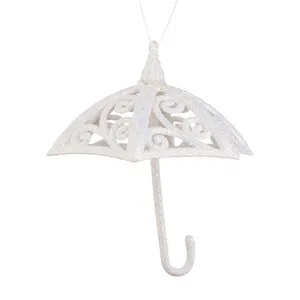 Ornament Brad de Craciun Umbrela cu Glitter Alb 10cm