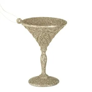 Pahar Cocktail cu Glitter Bej pentru Ornament de Craciun